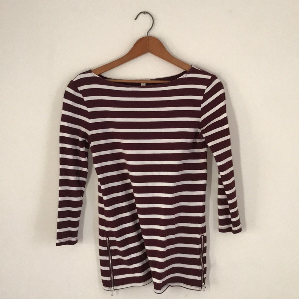 Boatneck stripe shirt with zippers @hip